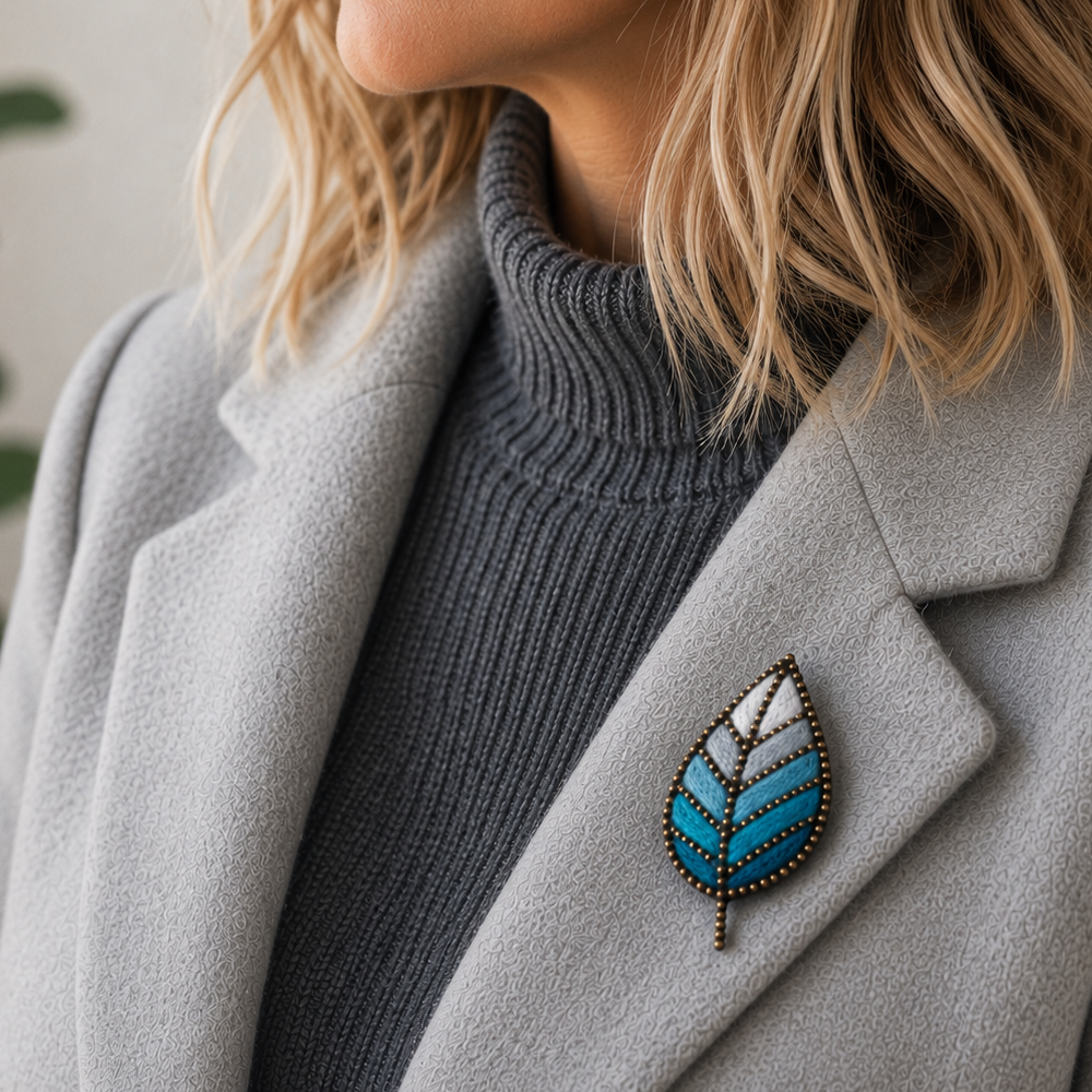 Blue Leaf brooch styling