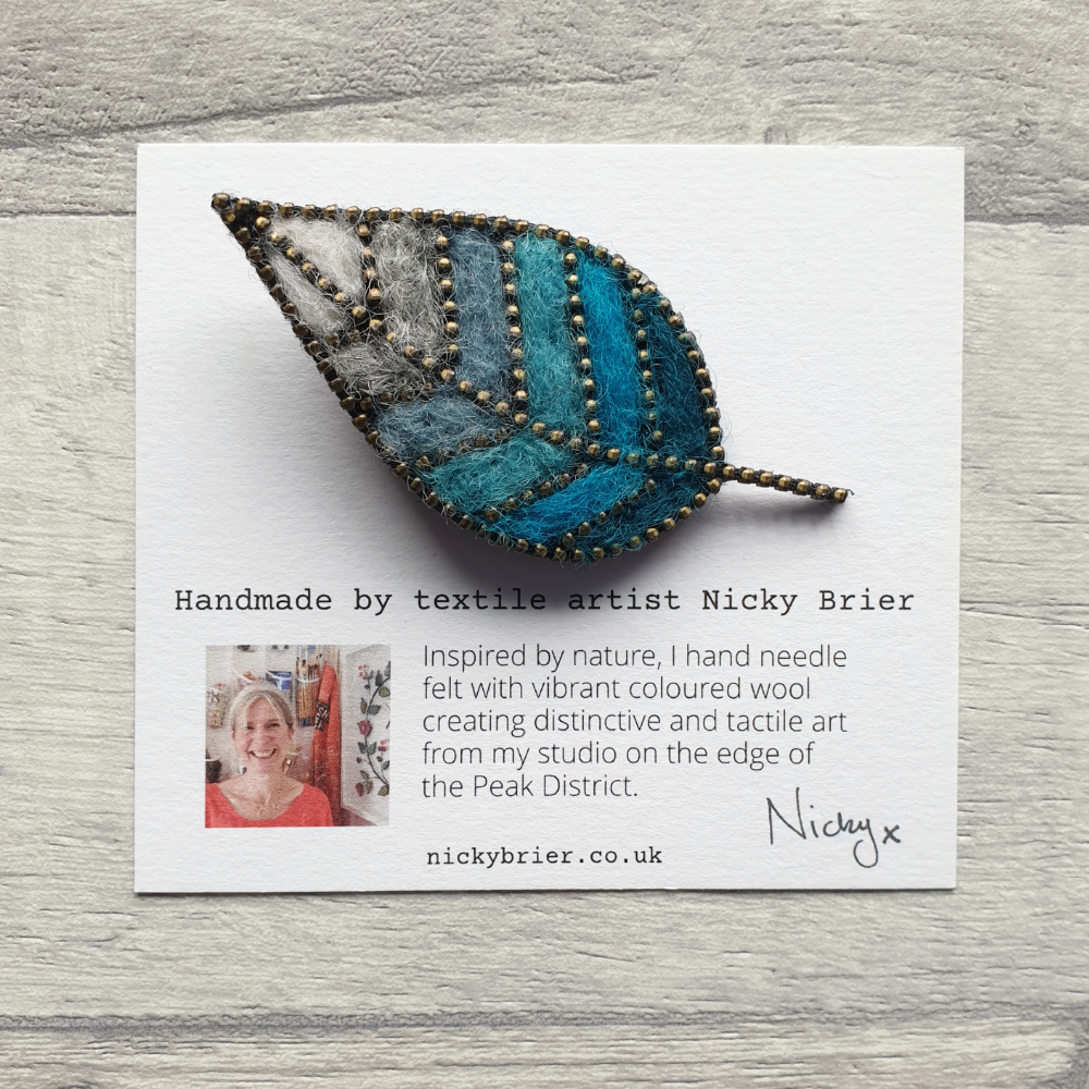 Blue leaf brooch
