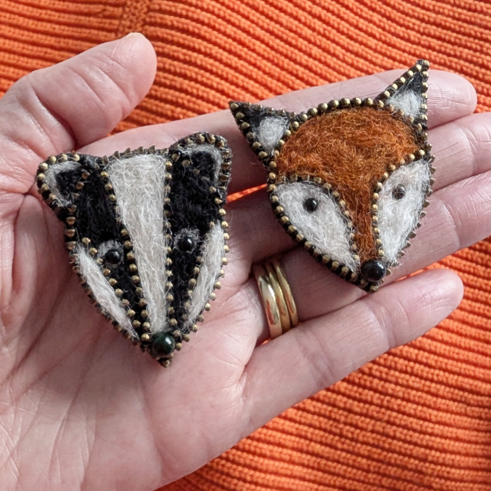 Fox and Badger brooches