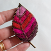 Pink & Red Leaf Brooch – Handmade Needle Felted Wool Leaf with Zip Edge Detail