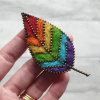 Rainbow Leaf Brooch – Handmade Needle Felted Wool Colourful Leaf Pin